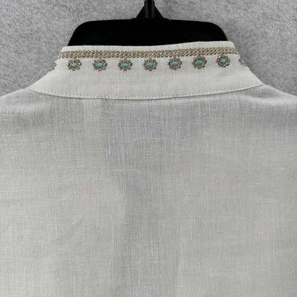 Chicos 100% Linen Jacket Womens 0 (SMALL) Open 3/4 Sleeve Pockets Collarless - Picture 8 of 14